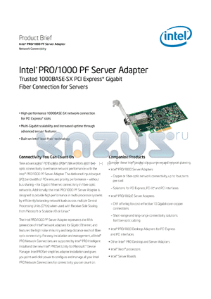 EXPI9400PF datasheet - Trusted 1000BASE-SX PCI Express Gigabit Fiber Connection for Servers