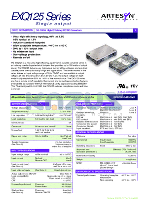 EXQ125 datasheet - 36-100W High Efficiency DC/DC Converters