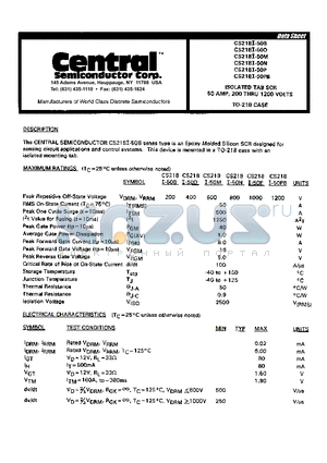 CS218I-50N datasheet - ISOLATED TAB SCR 50 AMP, 200 THRU 1200 VOLTS