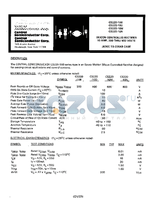 CS220-10D datasheet - SILICON CONTROLLED RECTIFIER 10 AMP, 200 THRU 800 VOLTS