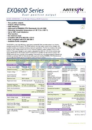 EXQ60-48D05-3V3J datasheet - 60 W High Efficiency DC/DC Converters