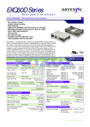 EXQ60-48D3V3-2V5 datasheet - 60W High Efficiency DC/DC Converters