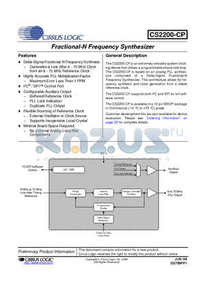 CS2200-CP datasheet - Fractional-N Frequency Synthesizer