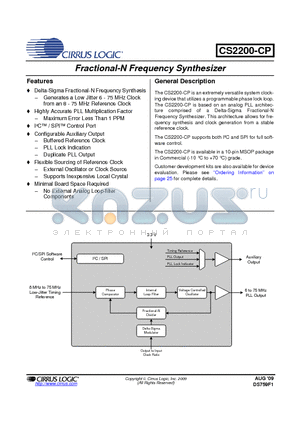 CS2200-CP_09 datasheet - Fractional-N Frequency Synthesizer