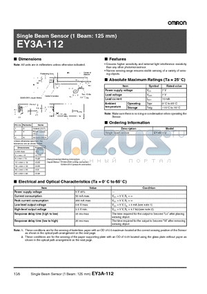 EY3A-112 datasheet - Single Beam Sensor (1 Beam: 125 mm)