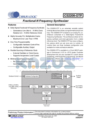 CS2200-OTP datasheet - Fractional-N Frequency Synthesizer