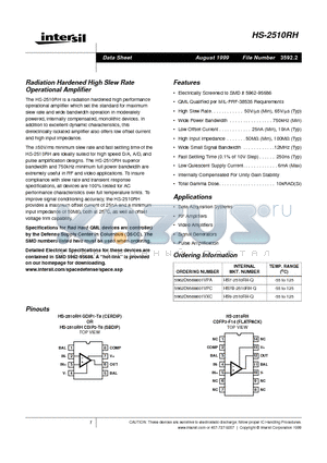 5962D9568601VPA datasheet - Radiation Hardened High Slew Rate Operational Amplifier