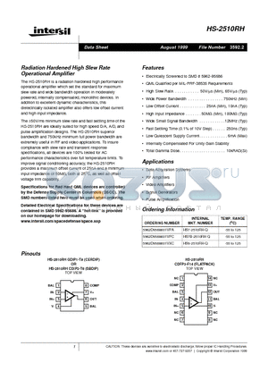 5962D9568601VPC datasheet - Radiation Hardened High Slew Rate Operational Amplifier