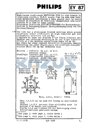 EY87 datasheet - HIGH-VACUUM SINGLE-ANODE RECTIFYING TUBE