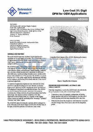 AD2010 datasheet - Low Cost 3 1/2 Digit DPM for OEM Applications
