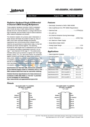 5962D9569202VEC datasheet - Radiation Hardened Single 8/Differential 4-Channel CMOS Analog Multiplexers