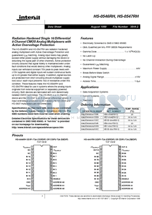 5962D9569302V9A datasheet - Radiation Hardened Single 16/Differential 8 Channel CMOS Analog Multiplexers with Active Overvoltage Protection