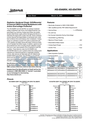 5962D9569302V9A datasheet - Radiation Hardened Single 16/Differential 8 Channel CMOS Analog Multiplexers with Active Overvoltage Protection