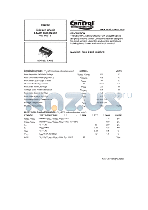 CS223M_10 datasheet - SURFACE MOUNT 0.8 AMP SILICON SCR 600 VOLTS