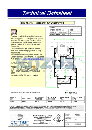 CS225 datasheet - OPEN OUT WINDOW VENT