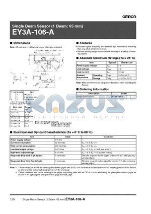 EY3A-106-A datasheet - Single Beam Sensor (1 Beam: 65 mm)