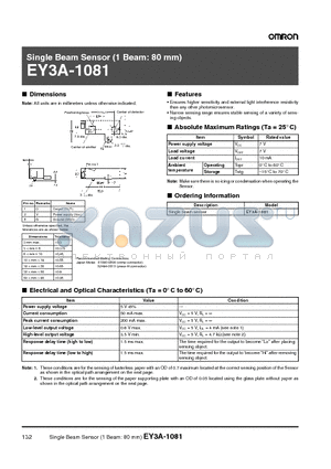 EY3A-1081 datasheet - Single Beam Sensor (1 Beam: 80 mm)