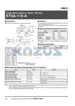 EY3A-110-A datasheet - Single Beam Sensor (1 Beam: 100 mm)