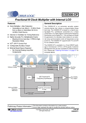 CS2300-CP-CZZ datasheet - Fractional-N Clock Multiplier with Internal LCO