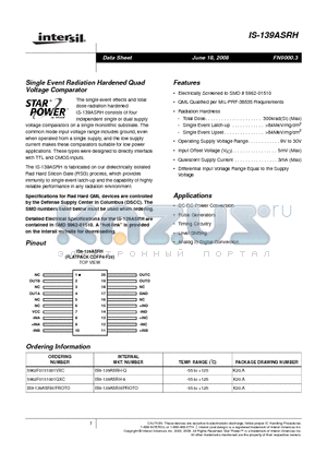 5962F0151001QXC datasheet - Single Event Radiation Hardened Quad Voltage Comparator