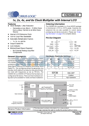 CS230002-CZZ datasheet - 1x, 2x, 4x, and 8x Clock Multiplier with Internal LCO