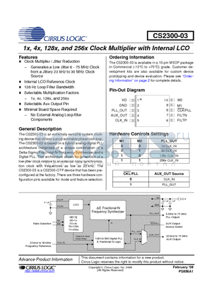 CS230003-CZZR datasheet - 1x, 4x, 128x, and 256x Clock Multiplier with Internal LCO