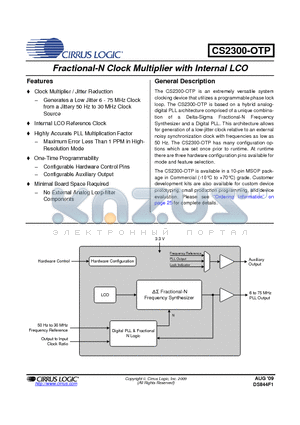 CS2300-OTP datasheet - Fractional-N Clock Multiplier with Internal LCO