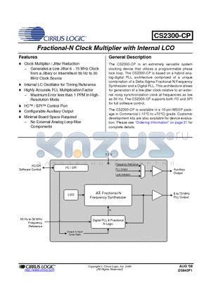 CS2300CP-CZZ datasheet - Fractional-N Clock Multiplier with Internal LCO