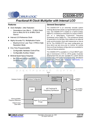 CS2300P-CZZ datasheet - Fractional-N Clock Multiplier with Internal LCO