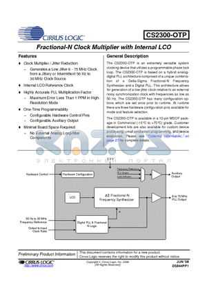 CS2300P-CZZ datasheet - Fractional-N Clock Multiplier with Internal LCO