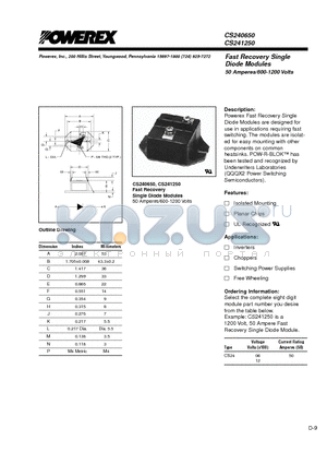 CS240650 datasheet - Fast Recovery Single Diode Modules 50 Amperes/600-1200 Volts