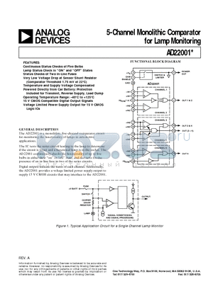 AD22001N datasheet - 5-Channel Monolithic Comparator for Lamp Monitoring