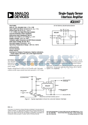 AD22057 datasheet - Single-Supply Sensor Interface Amplifier