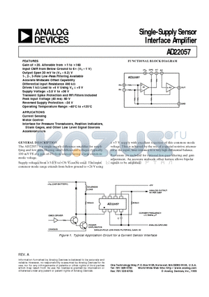 AD22057N datasheet - Single-Supply Sensor Interface Amplifier