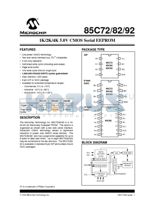 85C92 datasheet - 1K/2K/4K 5.0V CMOS Serial EEPROM