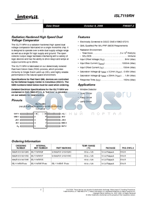 5962F0721501QXC datasheet - Radiation Hardened High Speed Dual Voltage Comparator