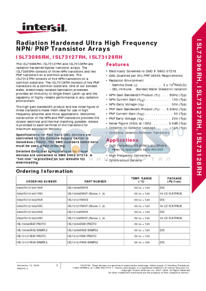 5962F0721802VXC datasheet - Radiation Hardened Ultra High Frequency NPN/PNP Transistor Arrays