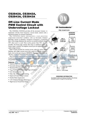 CS2843A datasheet - Off-Line Current Mode PWM Control Circuit with Undervoltage Lockout