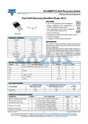 85EPF12 datasheet - Fast Soft Recovery Rectifier Diode, 85 A