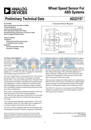 AD22157 datasheet - Wheel Speed Sensor For ABS Systems