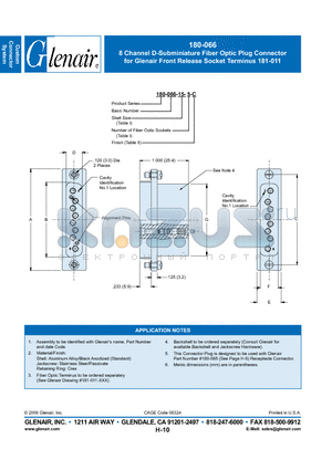 180-066-15-5-C datasheet - 8 Channel D-Subminiature Fiber Optic Plug Connector