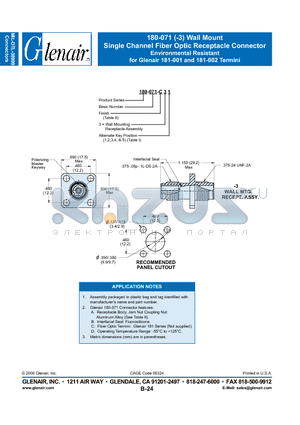 180-071-C34 datasheet - Single Channel Fiber Optic Receptacle Connector