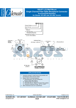 180-071-M33 datasheet - Single Channel Fiber Optic Receptacle Connector