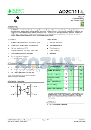 AD2C111-L datasheet - Solid State Relay with Current Limiting