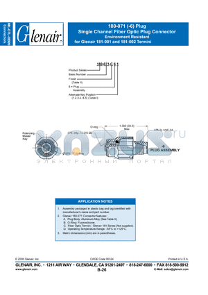 180-071-ZN62 datasheet - Single Channel Fiber Optic Plug Connector