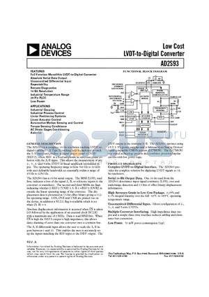 AD2S93 datasheet - Low Cost LVDT-to-Digital Converter
