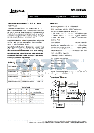 5962F9582301QXC datasheet - Radiation Hardened 8K x 8 SOS CMOS Static RAM