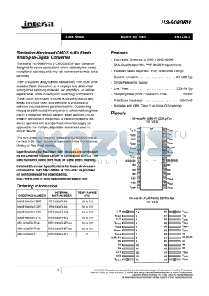 5962F9669601QXC datasheet - Radiation Hardened CMOS 8-Bit Flash Analog-to-Digital Converter