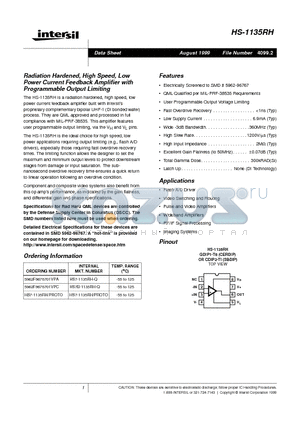 5962F9676701VPA datasheet - Radiation Hardened, High Speed, Low Power Current Feedback Amplifier with Programmable Output Limiting