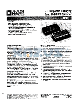 AD396KD datasheet - uP Compatible Multiplying Quad 14-Bit D/A Converter